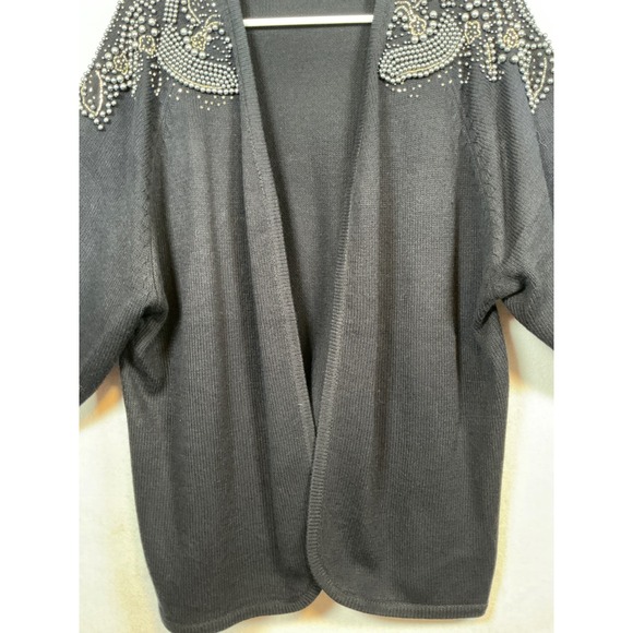 Darian Black Embellished Beaded Shoulder Open Front Cardigan Sweater Women's XL - Picture 5 of 8